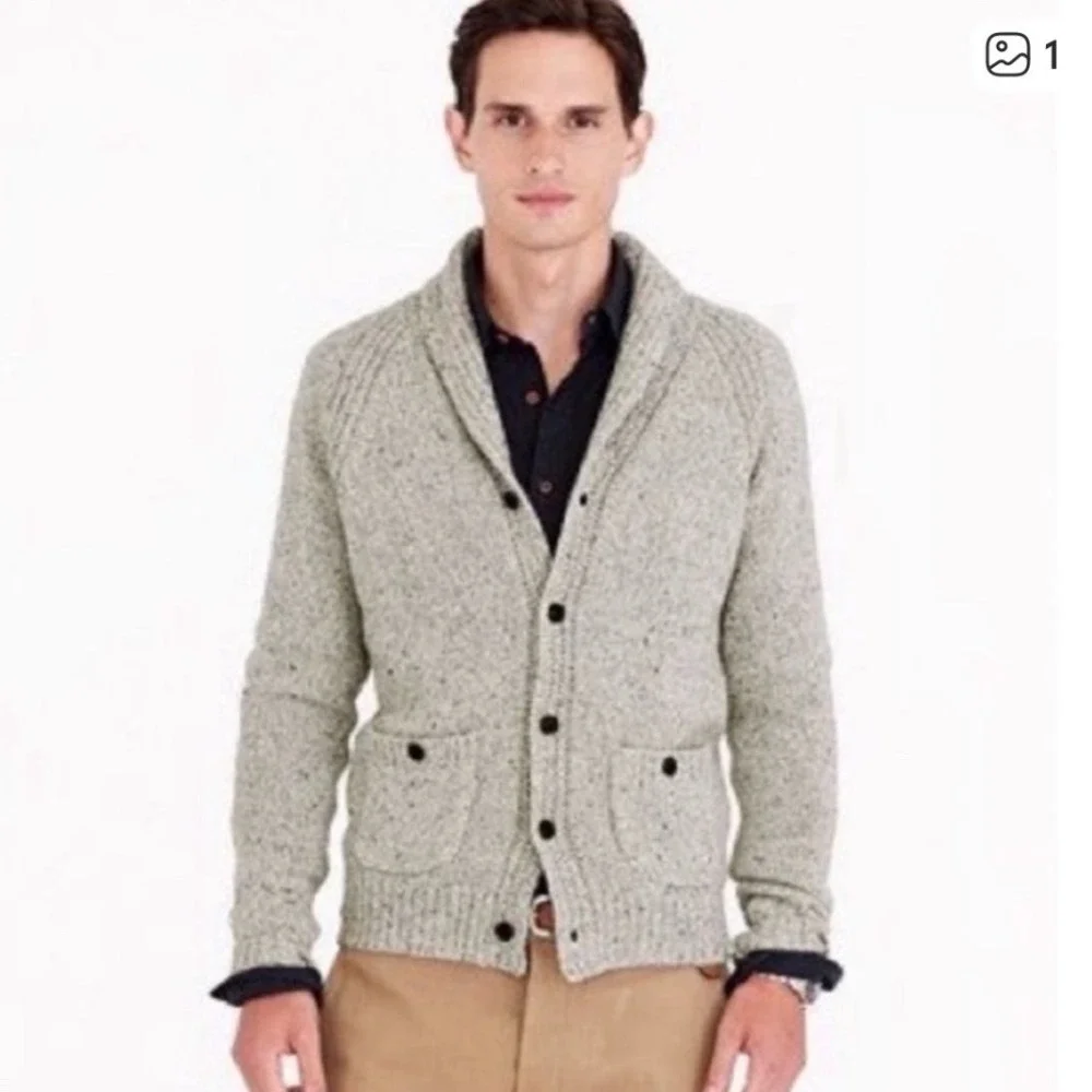 J Crew‎ 100% Lambswool Wool Knit Shawl Collar Cardigan Sweater Natural Medium